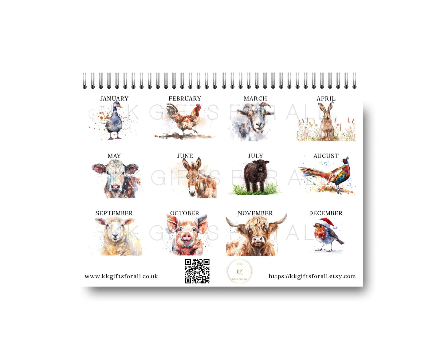 Farm Animal 2026 Wall Calendar: Watercolor Art, A4 Landscape