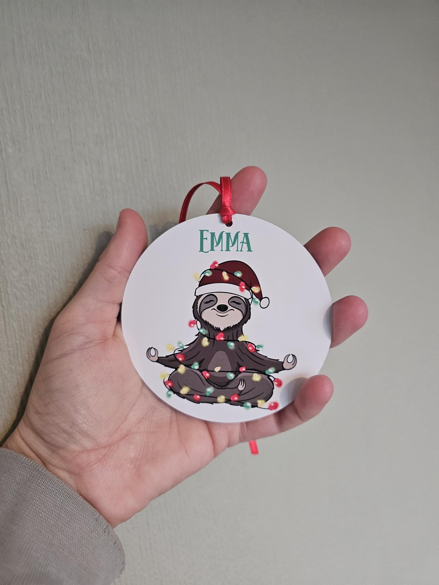 Personalised Sloth Christmas Tree Decoration, Metal Tree Ornament,