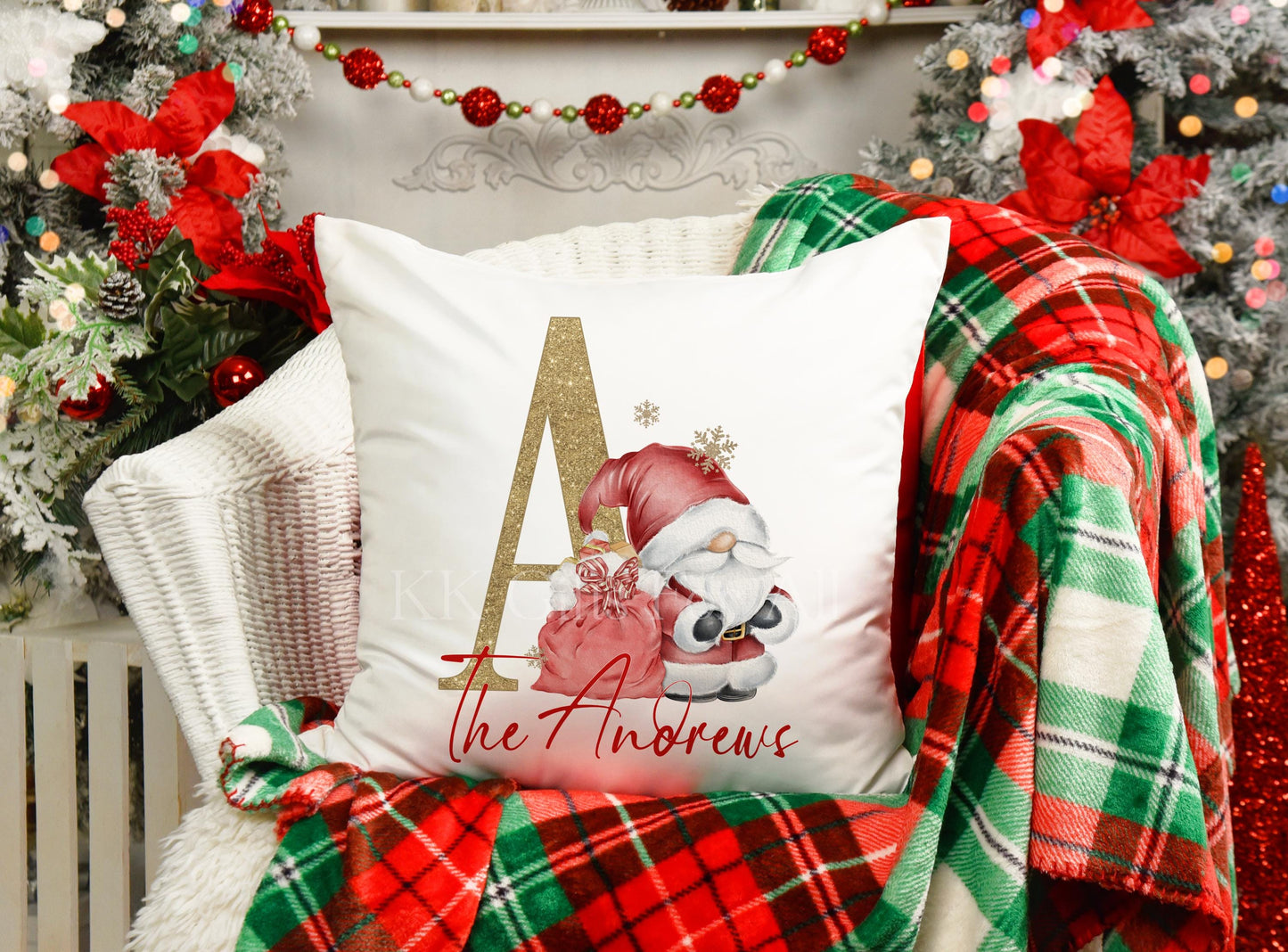 Santa Gonk Initial Cushion, Personalised Christmas Gonk Gnome Cushion