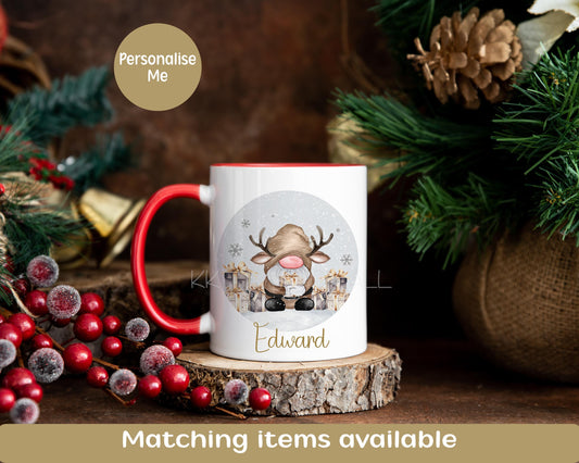 Personalised Christmas Reindeer Gonk Mug, 11oz Christmas Holiday Mug, Christmas Cocoa Cup For Adults & Kids