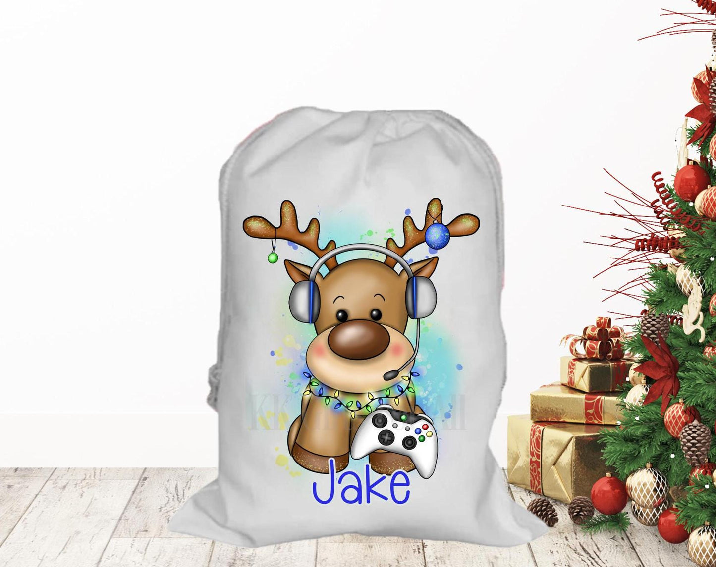 Personalised Father Christmas Santa Sack, Large Christmas Sack, Christmas Present Bag Gamer