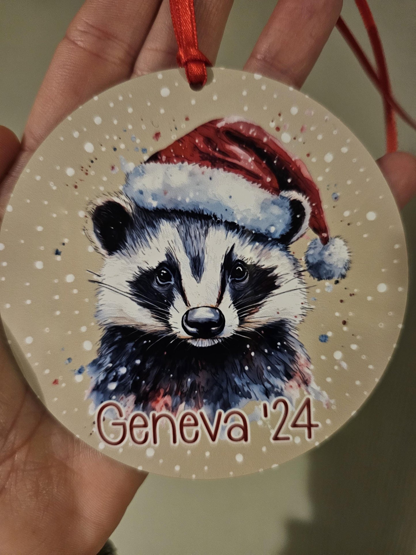Personalised Christmas Tree Decoration, Badger Christmas Hanging Ornament