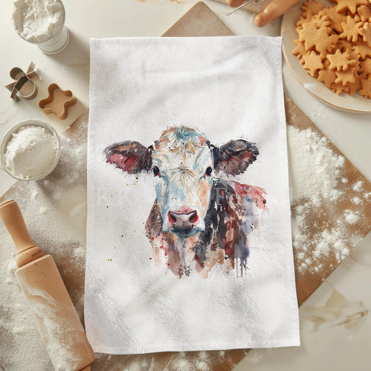 Cow Tea Towel, Farmhouse Kitchen Towel Decor, Personalised Kitchen Cloth