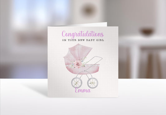 Personalised Baby Girl Card, New Baby Girl Card, Congratulations Baby Girl