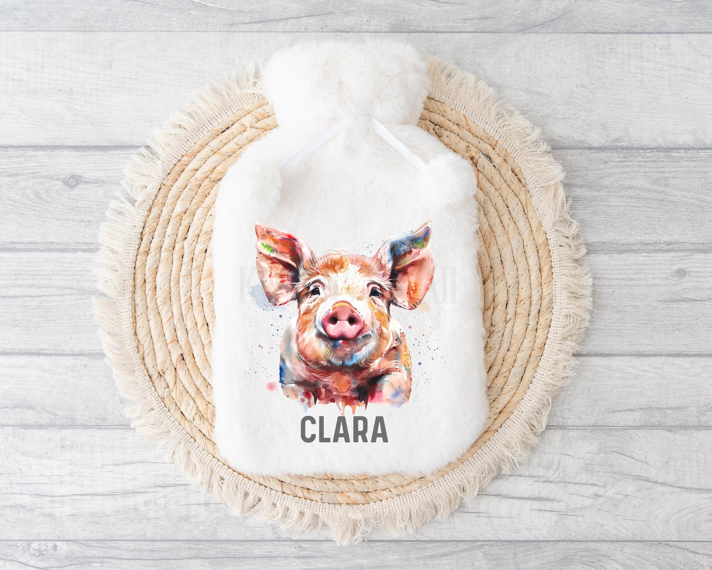 Pig Hot Water Bottle, Personalised Pig Gifts, Pink Pig Fluffy Hot Water Bottle