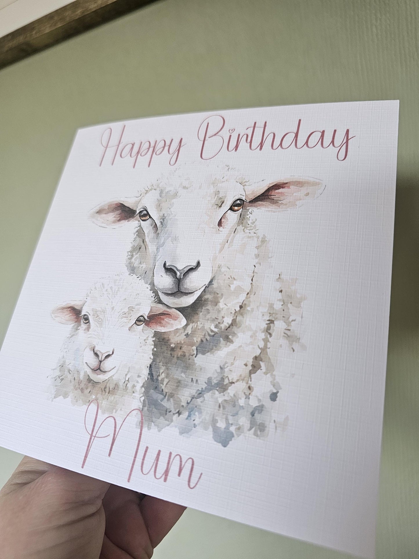 Personalised Sheep Card – Custom Lamb Birthday Greetings | Rustic Linen Texture