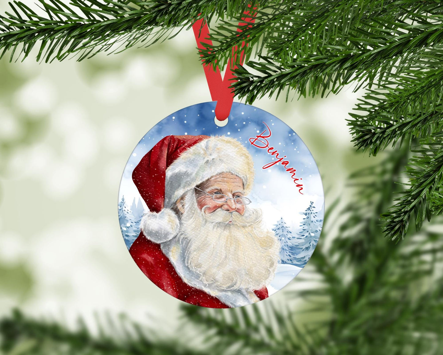 Personalised Santa Christmas Ornament: Aluminium Family Keepsake Holiday Decoration