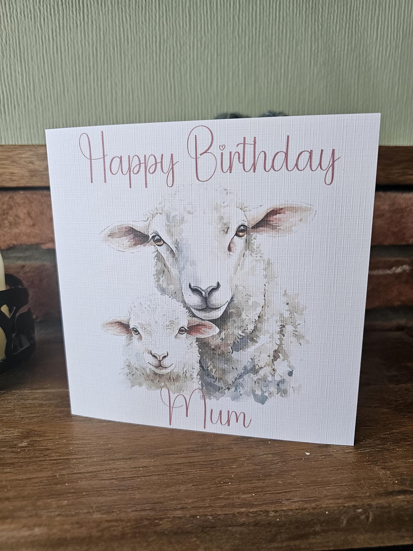 Personalised Sheep Card – Custom Lamb Birthday Greetings | Rustic Linen Texture