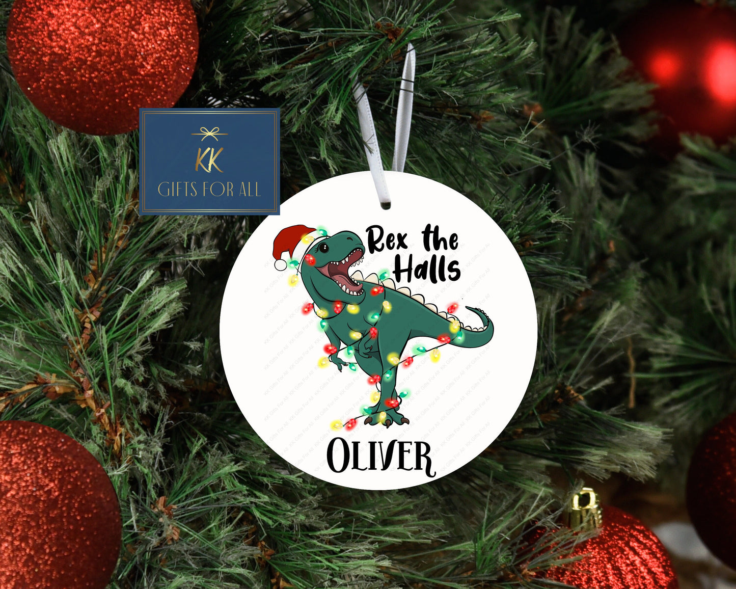 Personalised Dinosaur Christmas Tree Decoration, Christmas Hanging Ornament, Metal Tree Decoration