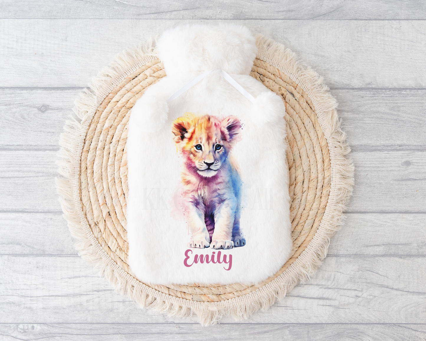 Watercolor Lion Hot Water Bottle,  Personalised Cub Lion Gift, Gifts For Mum Nan Grandma