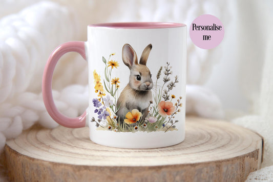Spring Bunny Mug & Coaster, Personalised Rabbit Mug, Rabbit Lover Gifts, Mugs For Girls Female