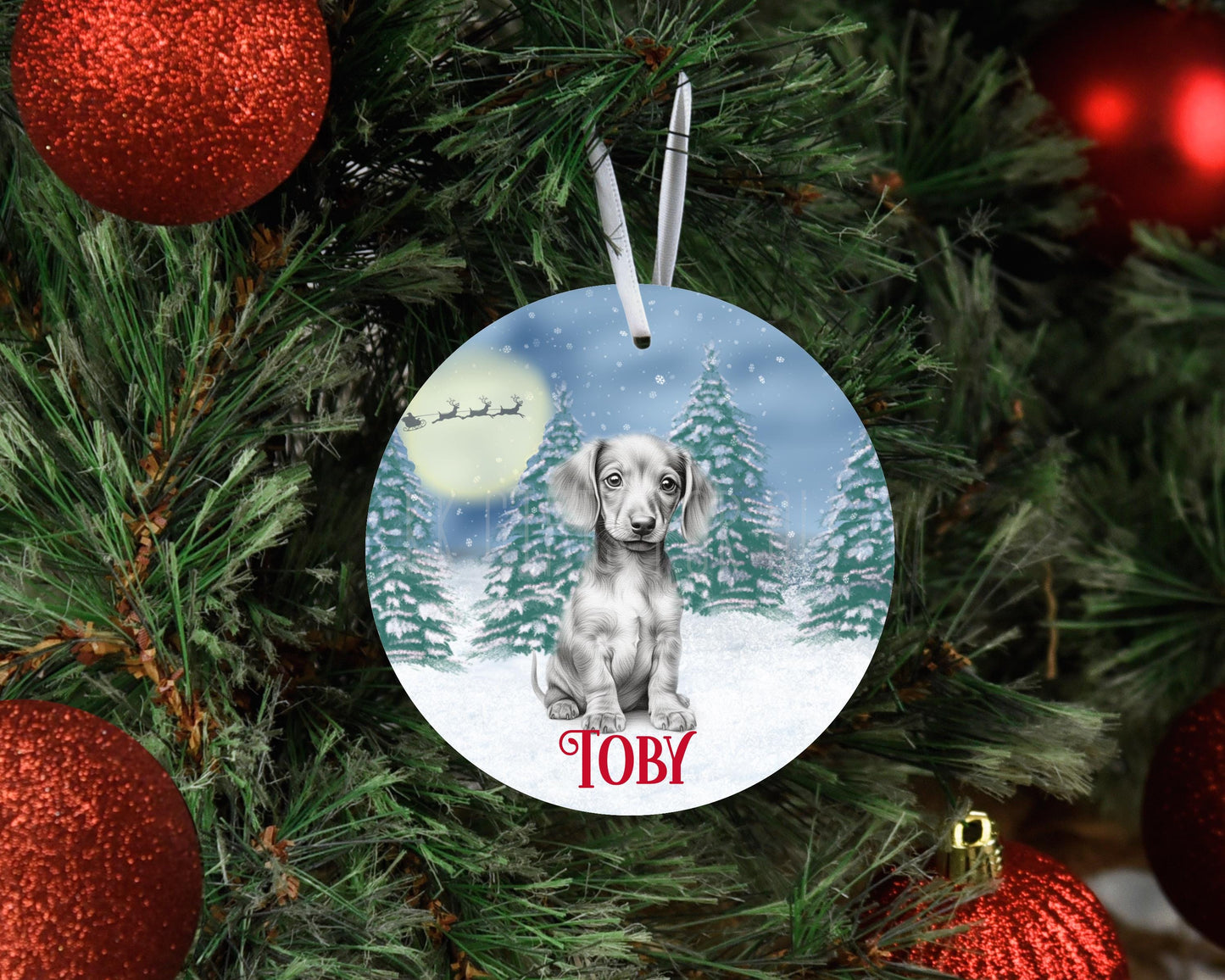 Personalised Christmas Dachshund Dog Tree Decoration, Dachshund Metal Christmas Hanging Ornament, Sketch Christmas Sausage Dog