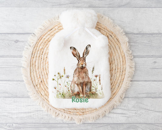 Hare Hot Water Bottle, Personalised Hare Gifts, Fluffy Hot Water Bottle, Valentine's Day Mother's Day Gifts