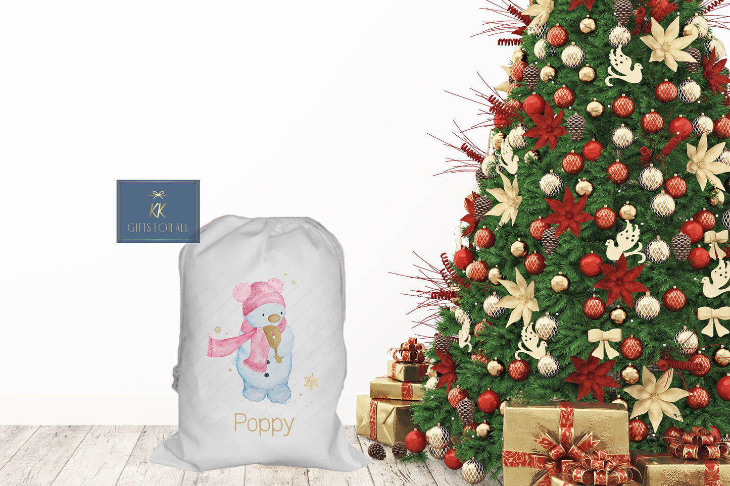 Personalised Christmas Santa Sack Father Christmas Bag, Large Snowman Xmas Sack, Initial & Name. Pink or Blue, Boy or Girl