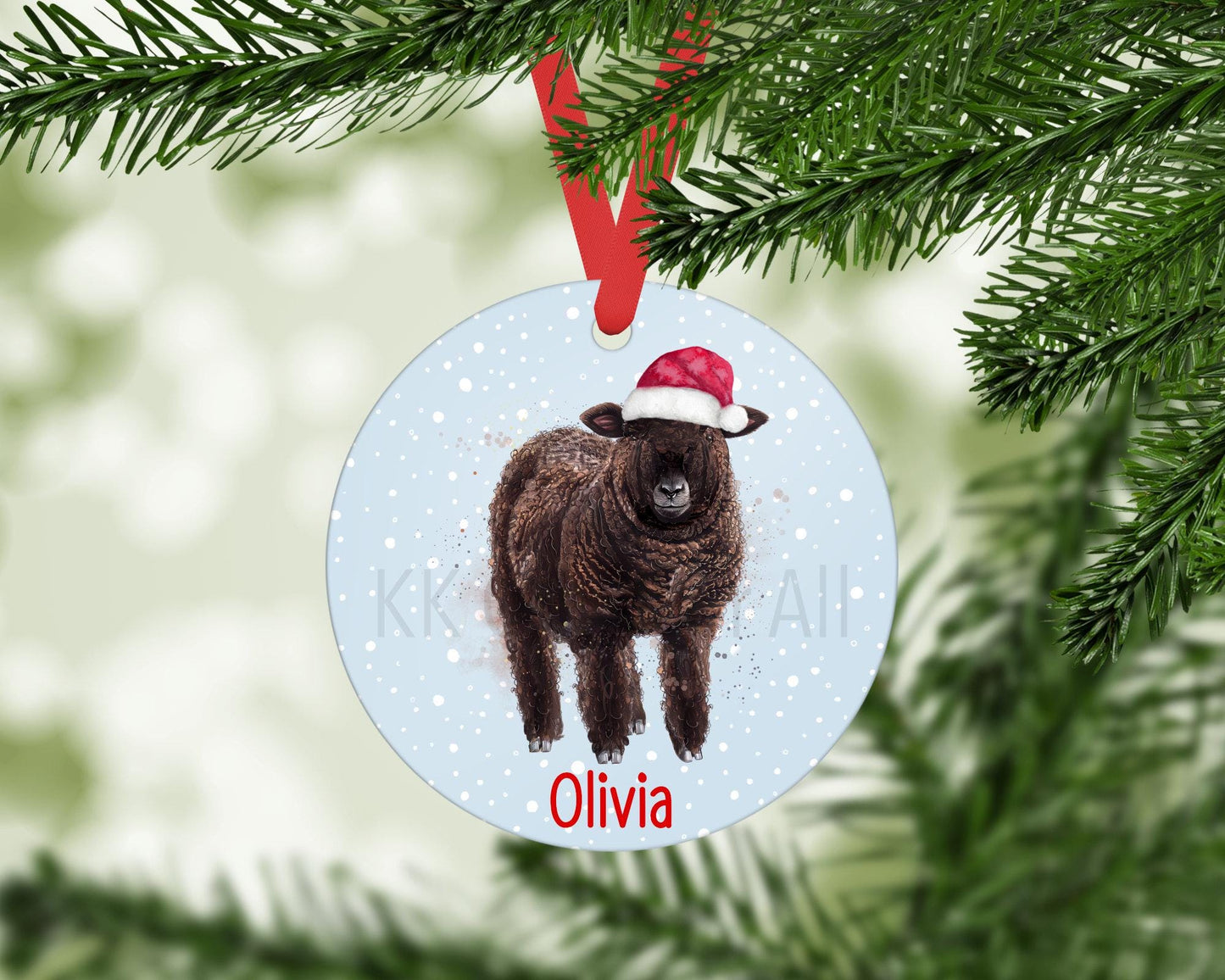 Ryeland Sheep Personalised Christmas Tree Decoration, Coloured Ryeland Christmas Hanging Ornament