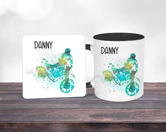 Personalised Motorcross Bike Mug & Coaster, Gift For Men - Dad Grandad Uncle Son Friend, Birthday Gift For Motorcross Biker