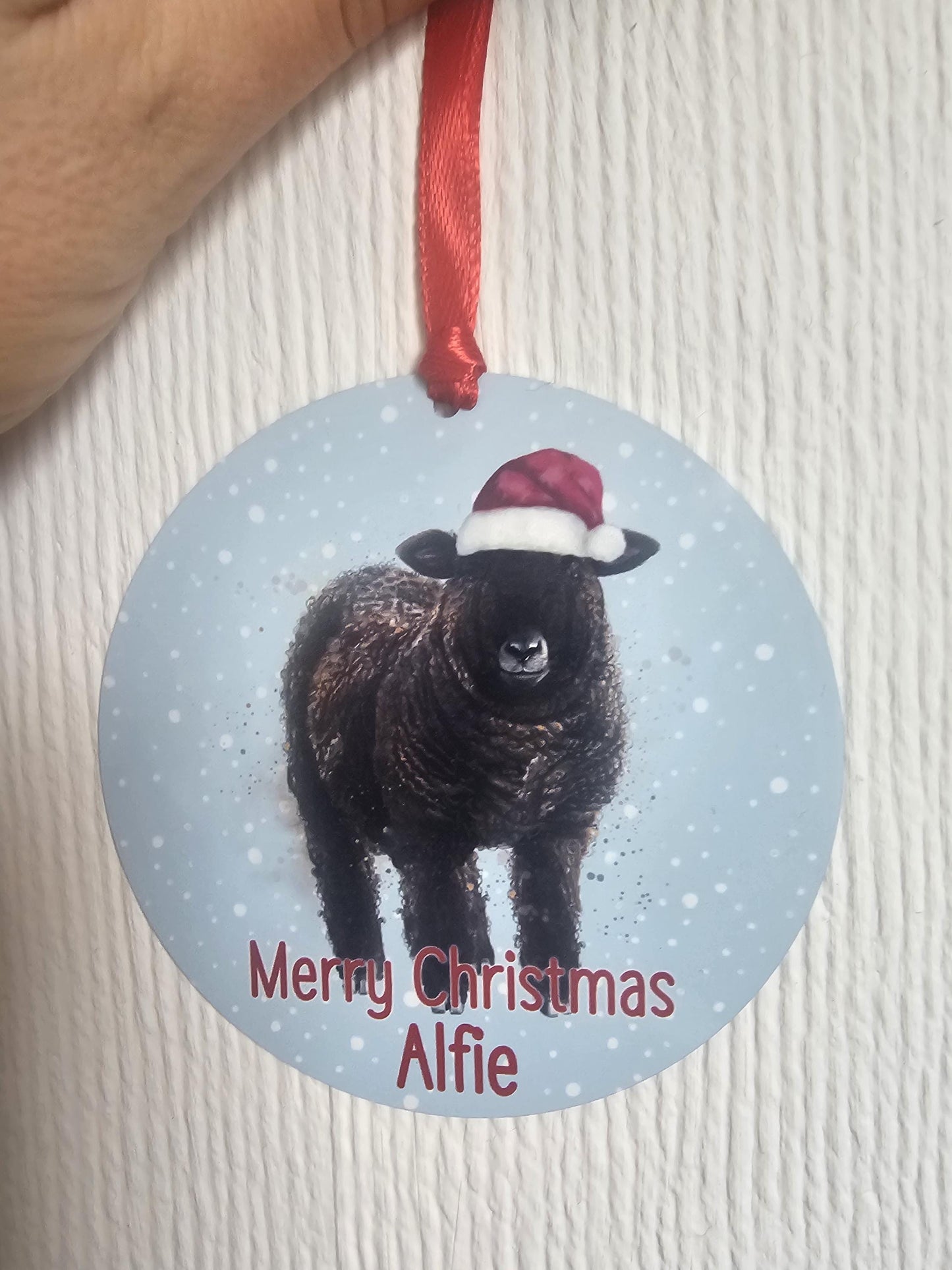 Ryeland Sheep Personalised Christmas Tree Decoration, Coloured Ryeland Christmas Hanging Ornament