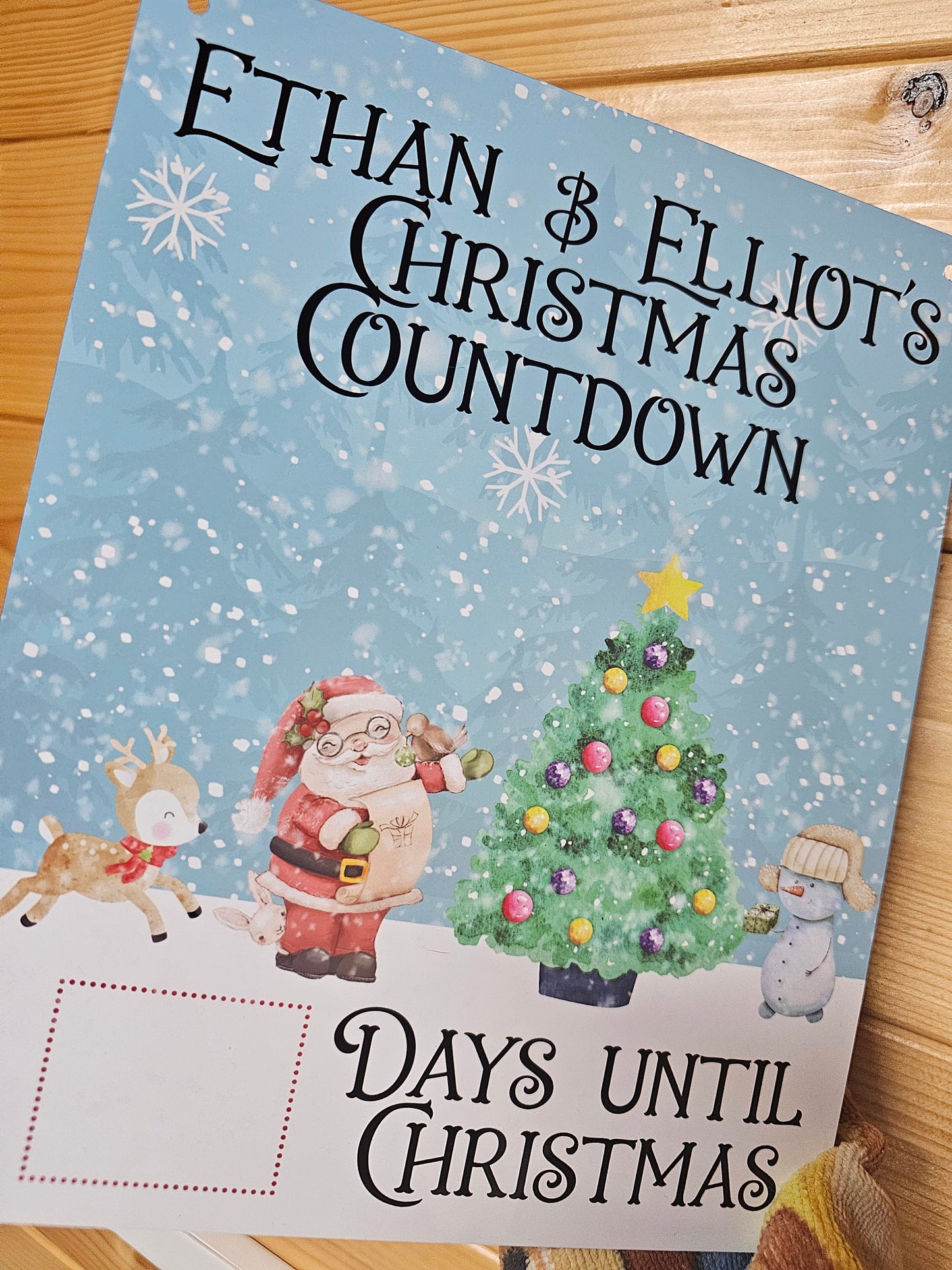 Christmas Countdown, Personalised With Child Or Family Name, Santa Claus Reindeer Count Down, Days Until Christmas