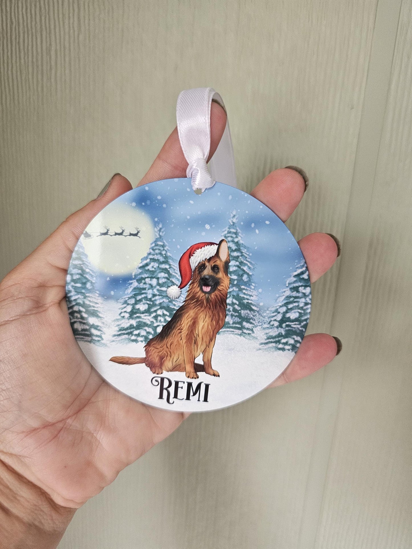 Personalised Christmas Tree Decoration, German Shepherd Xmas Dec, Black & Brown Shepherd Christmas Hanging Ornament, Metal Tree Decoration,