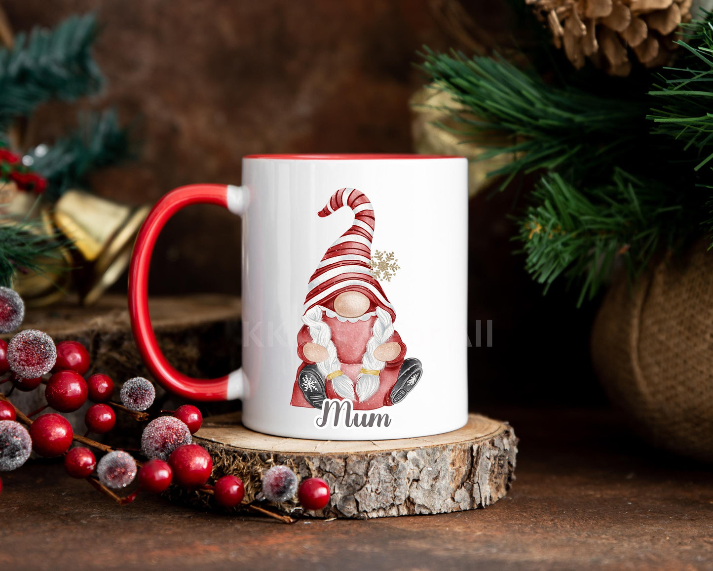 Red Gonk Mug, Female Christmas Gonk Mug, Gonk Gnome Lover Cocoa Cup