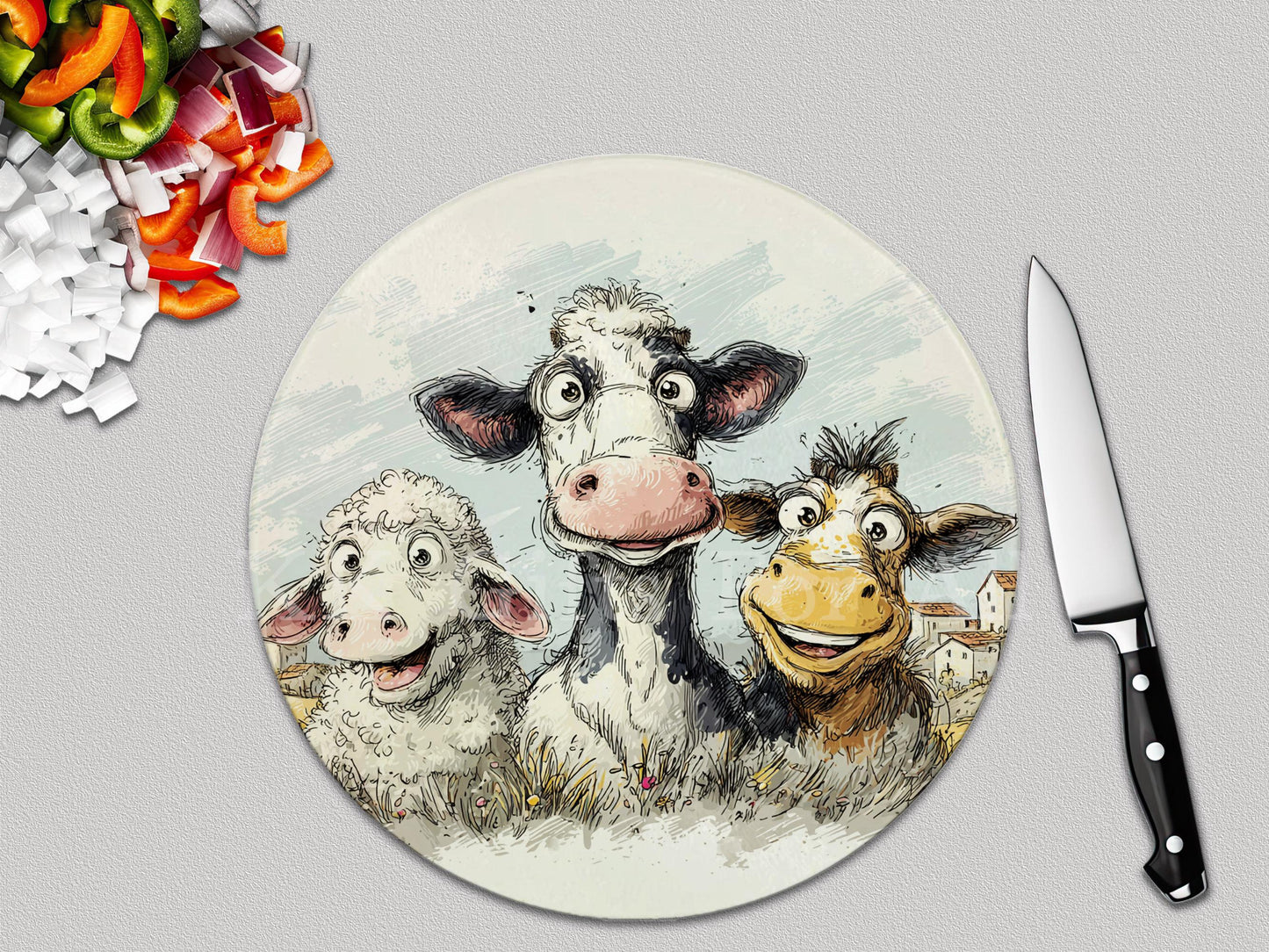 Farm Animal Chopping Board, Glass Work Top Saver, Cutting Board, New Home Gifts, Farmhouse Kitchen Decor