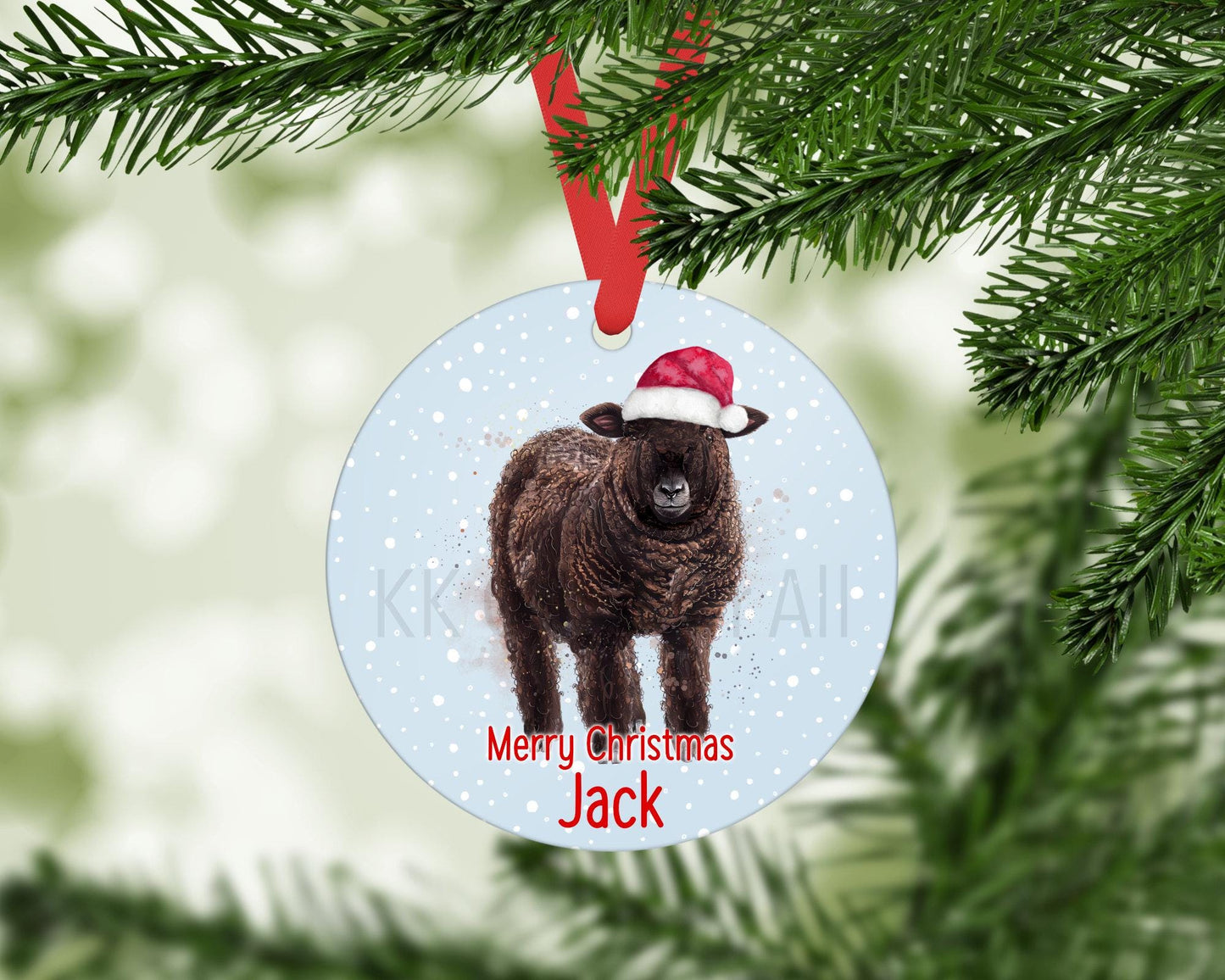 Ryeland Sheep Personalised Christmas Tree Decoration, Coloured Ryeland Christmas Hanging Ornament