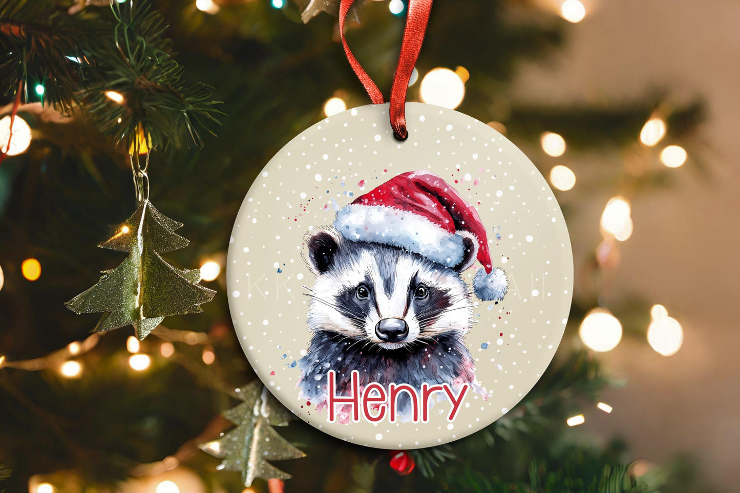 Personalised Christmas Tree Decoration, Badger Christmas Hanging Ornament