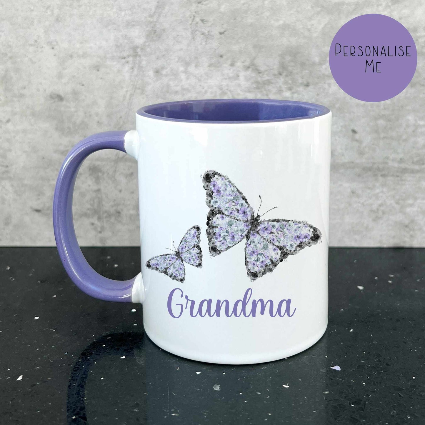 Purple Butterfly Mug, Personalised Butterfly Gift, Birthday Anniversary Gift For Mum Wife Sister