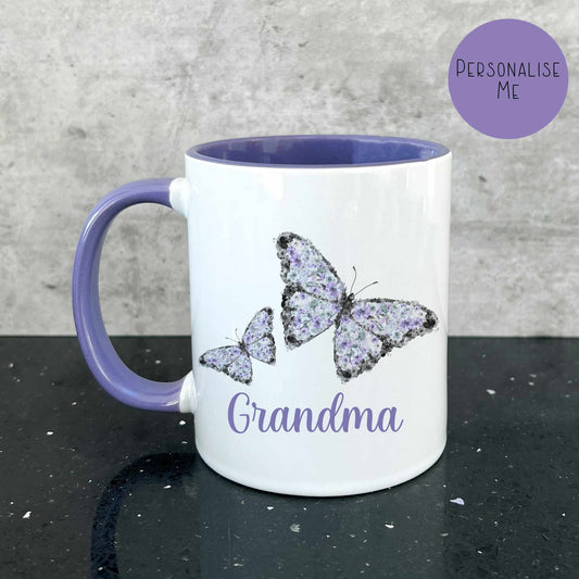 Purple Butterfly Mug, Personalised Butterfly Gift, Birthday Anniversary Gift For Mum Wife Sister