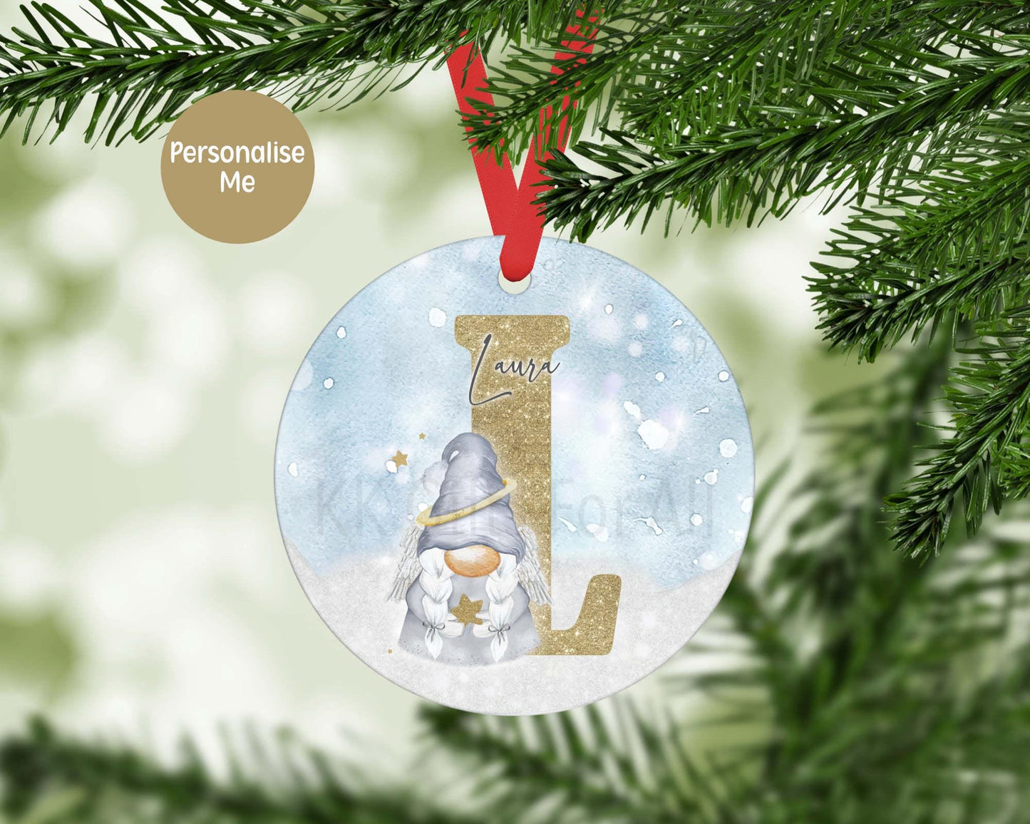 Personalized Memorial Christmas Ornament: Angel Gonk Gnome Decoration