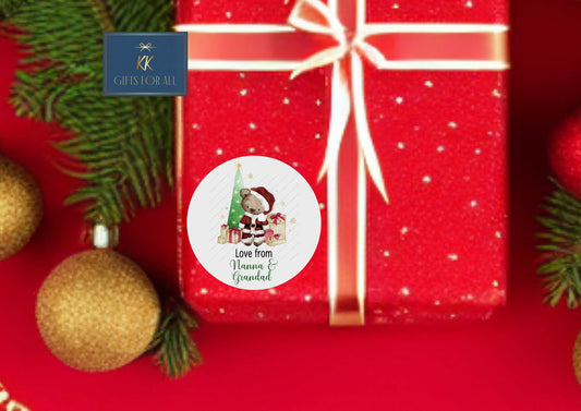 Personalised Christmas Stickers, 24 Christmas Gift Tag Stickers, Custom Xmas Gift Tags, Christmas Present Stickers, Cute Santa Bear Labels