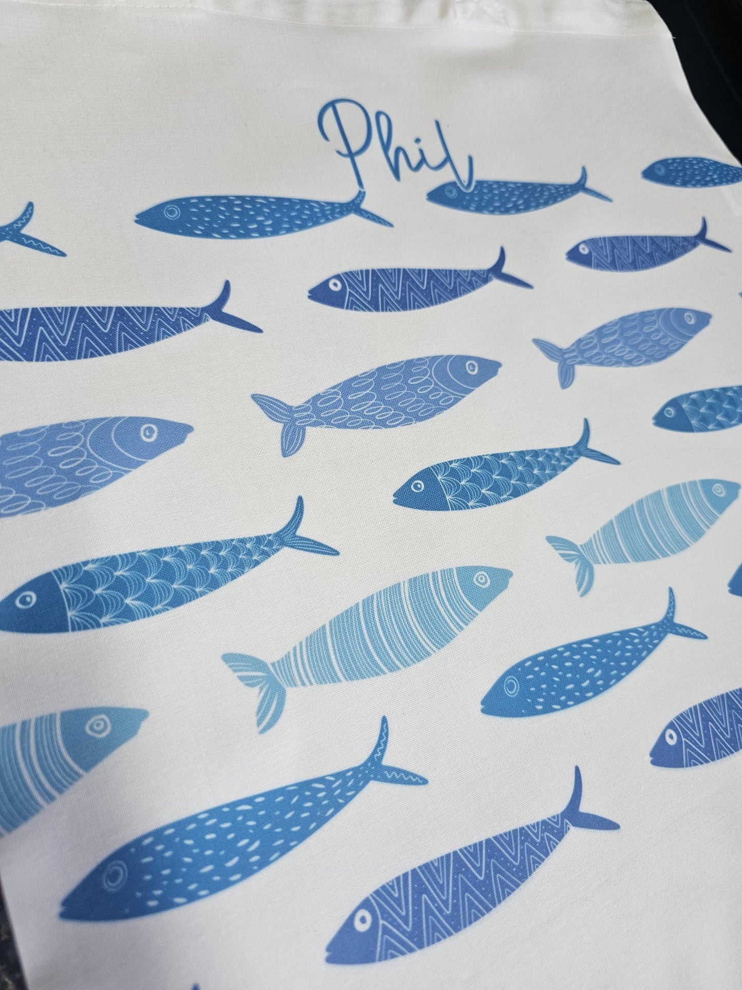 Personalised Sardine Fish Tote Bag, Long Handle Reusable Shopper, Maritime Theme Gift