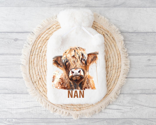 Personalised Hot Water Bottle, Highland Cow Gifts, Gift For Highland Cow Lovers