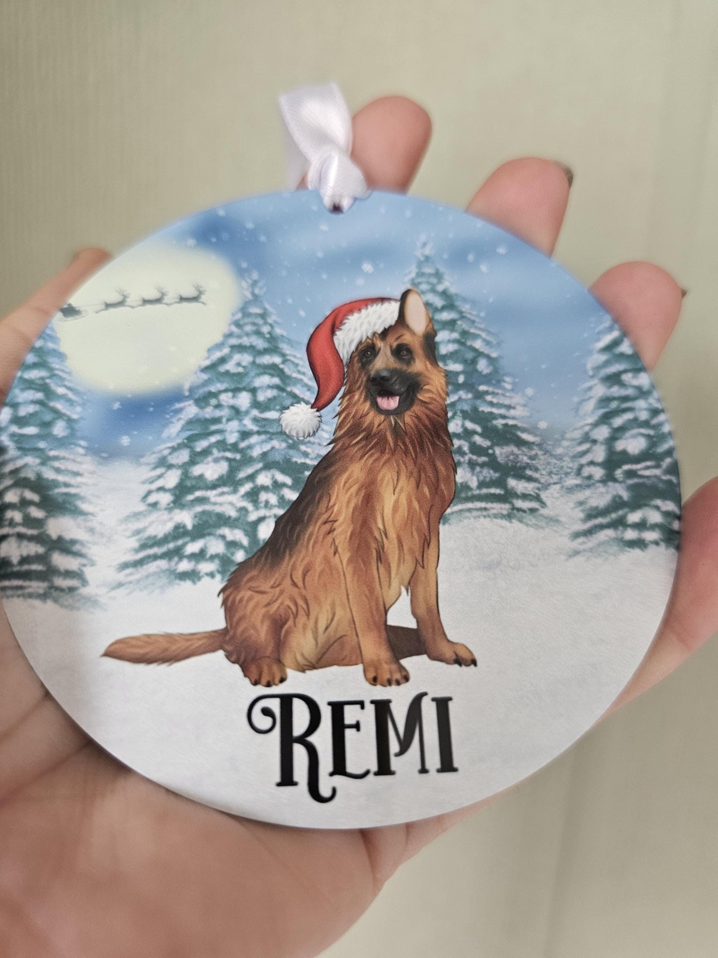 Personalised Christmas Tree Decoration, German Shepherd Xmas Dec, Black & Brown Shepherd Christmas Hanging Ornament, Metal Tree Decoration,