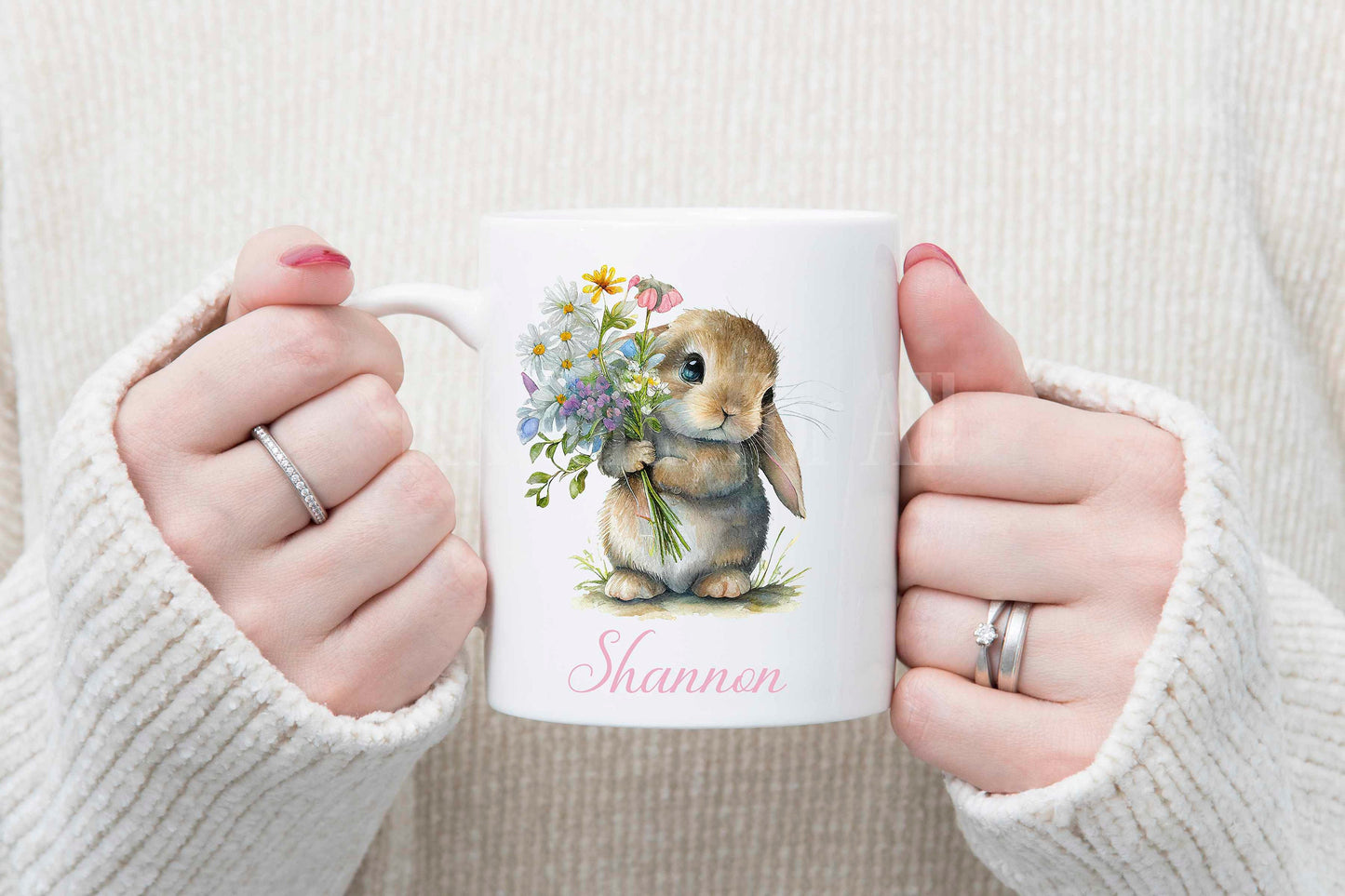 Spring Bunny Mug & Coaster, Personalised Rabbit Mug, Rabbit Lover Gifts, Mum Nan Gran Easter Mug