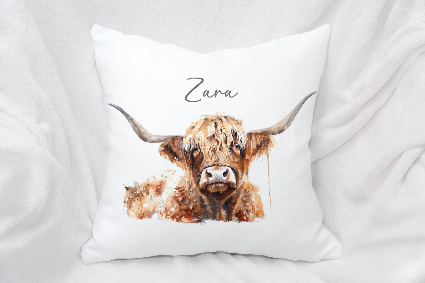 Brown Highland Cow Cushion Home Decor Pillow, Scottish Cattle Coo, Gift For Cattle Farmer