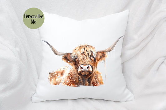 Brown Highland Cow Cushion Home Decor Pillow, Scottish Cattle Coo, Gift For Cattle Farmer