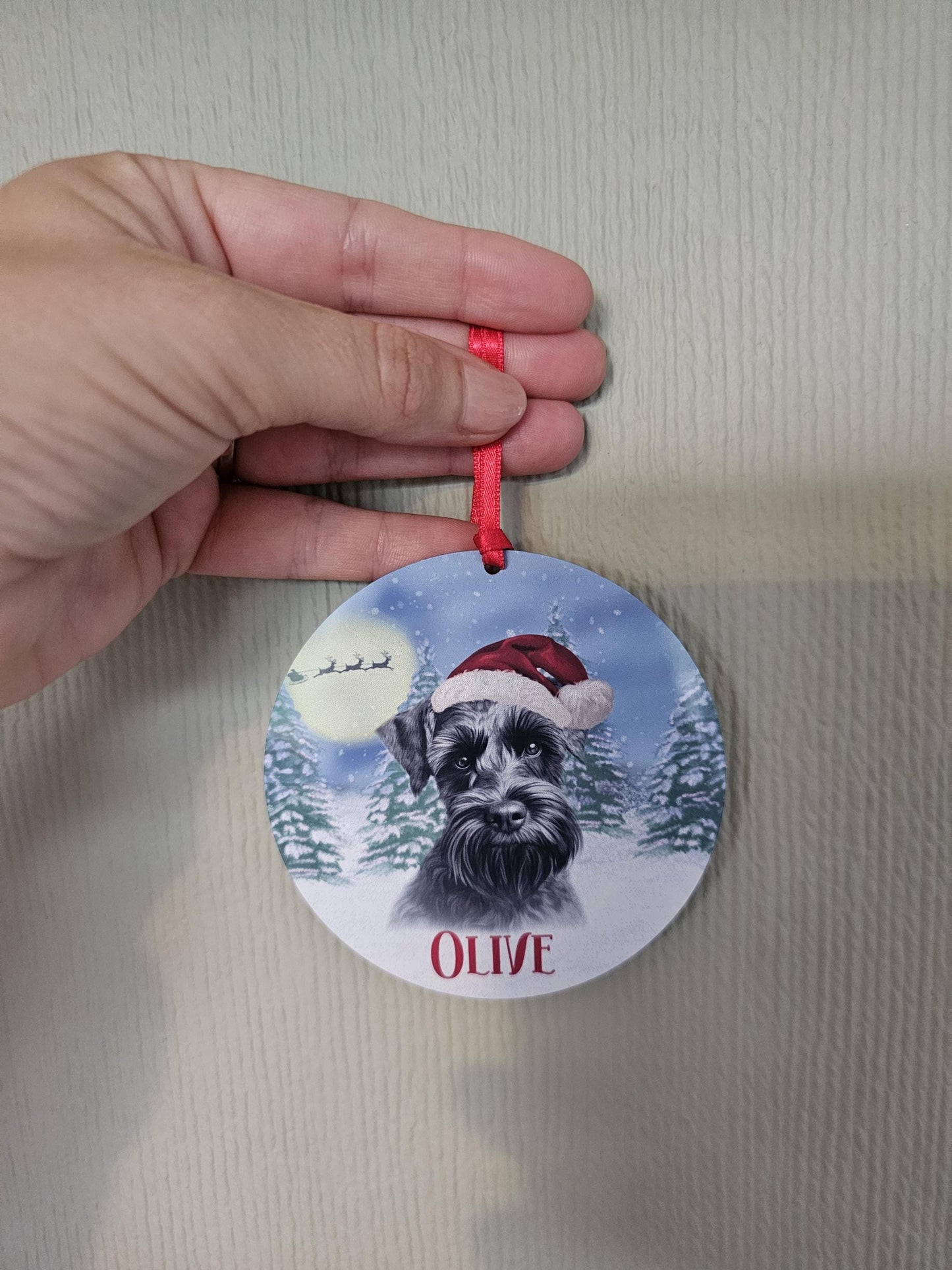 Personalised Christmas Black Schnauzer Tree Decoration, Schnauzer Metal Christmas Hanging Ornament