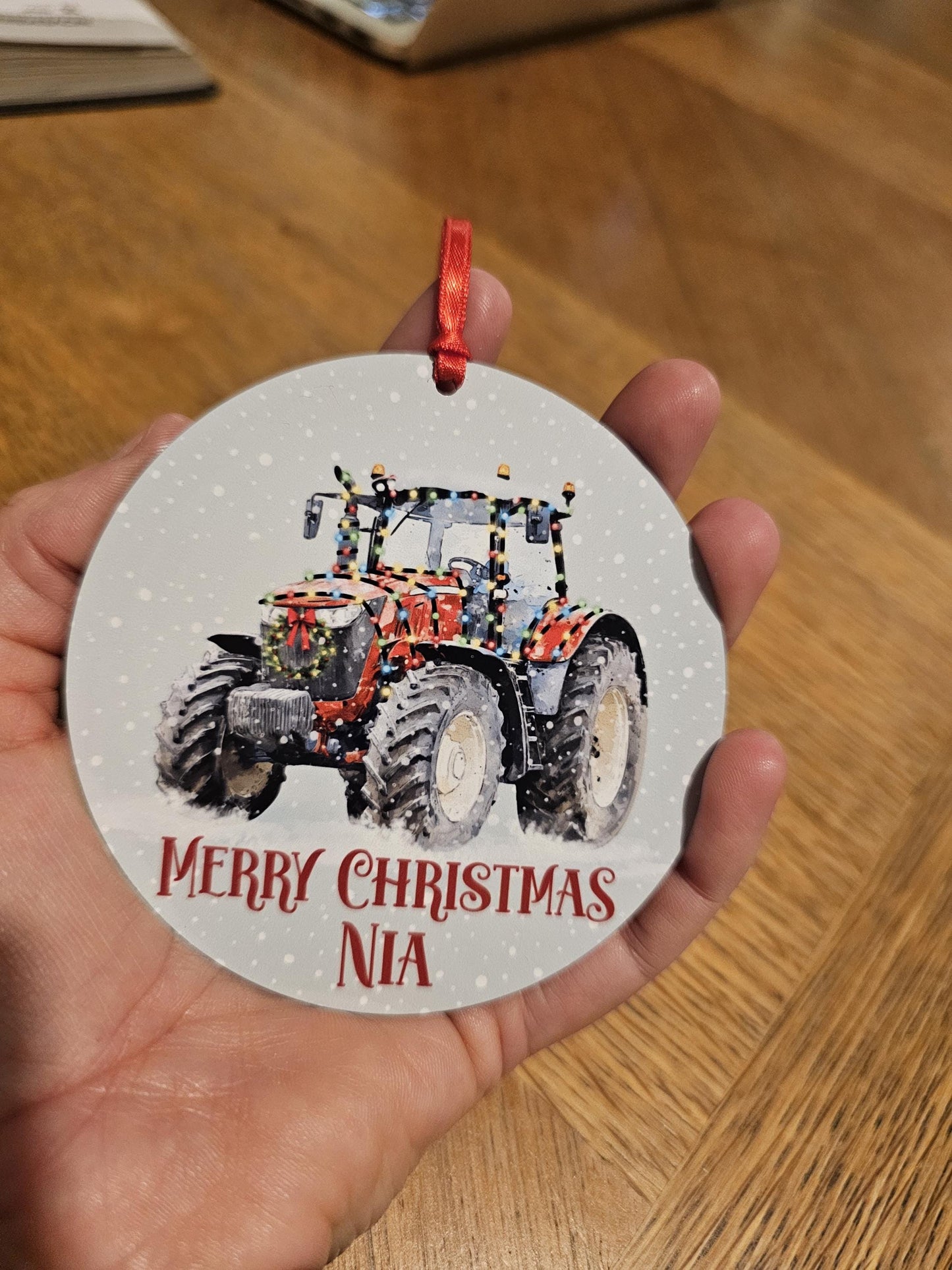 Personalised Christmas Tractor Decoration, Red Tractor Christmas Hanging Ornament