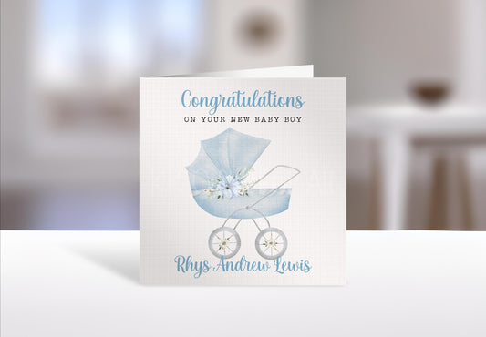 Personalised Baby Card, New Parents Card, New Baby Boy Card