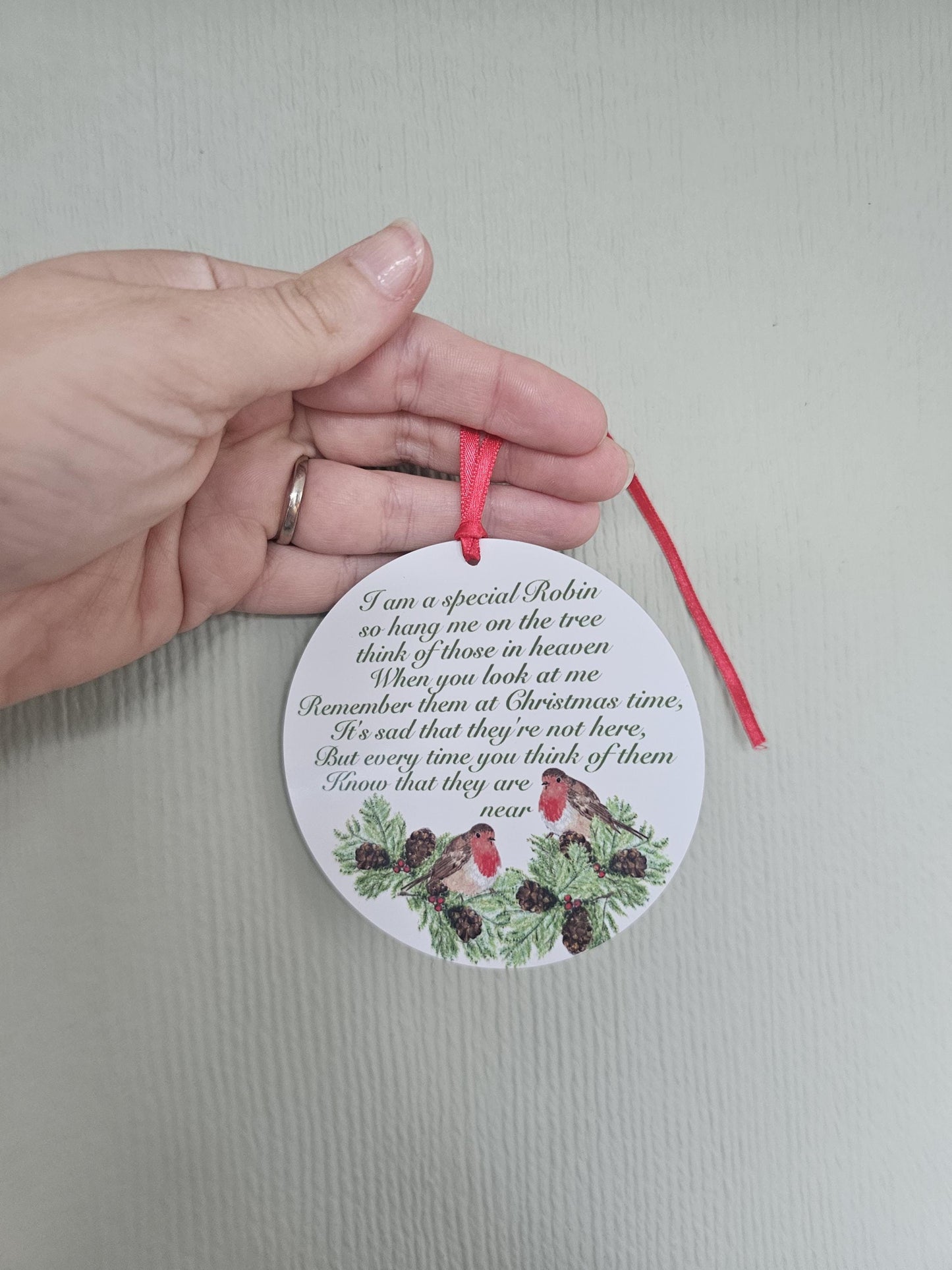 Memorial Robin Christmas Tree Decoration, Christmas Hanging Ornament, Metal Tree Decoration