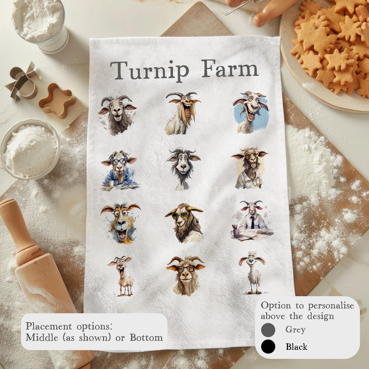 Funny Goat Tea Towel, Personalised Kitchen Towel,  Quirky Goat Home Decor Gifts