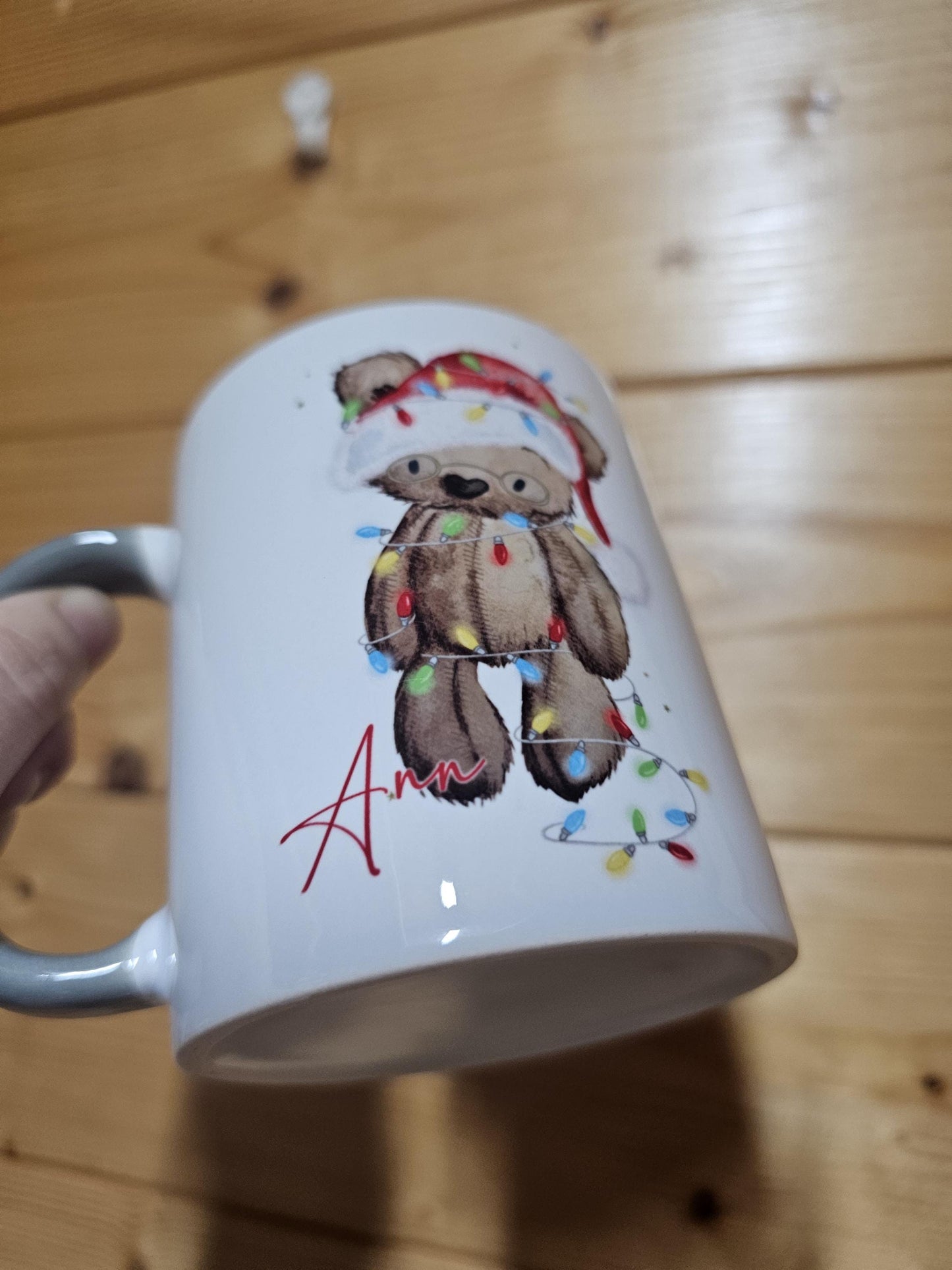Christmas Mug, Christmas Bear Grey Mug, Personalsied Mug & Coaster