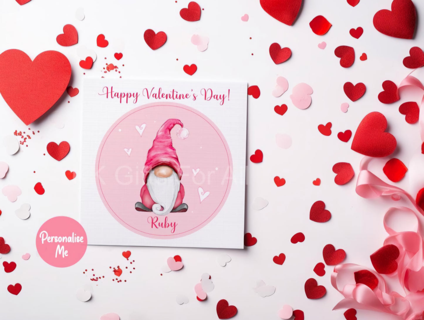 Pink Gonk Valentine's Day Card, Valentine's Card For Gonk Lover, Gnome Card For Wife Or Girlfriend, Pink Gonk Personalised Valentines Card