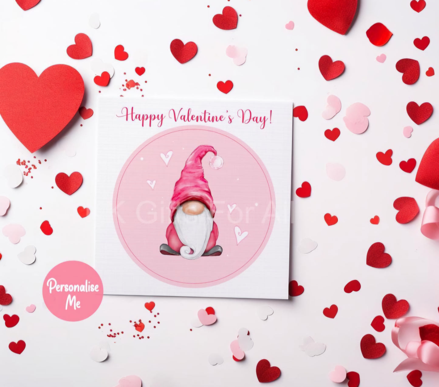 Pink Gonk Valentine's Day Card, Valentine's Card For Gonk Lover, Gnome Card For Wife Or Girlfriend, Pink Gonk Personalised Valentines Card