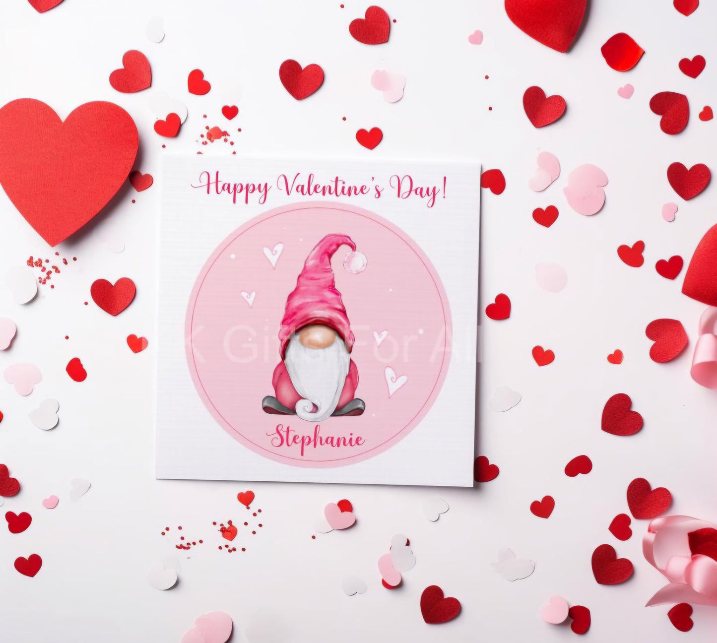 Pink Gonk Valentine's Day Card, Valentine's Card For Gonk Lover, Gnome Card For Wife Or Girlfriend, Pink Gonk Personalised Valentines Card