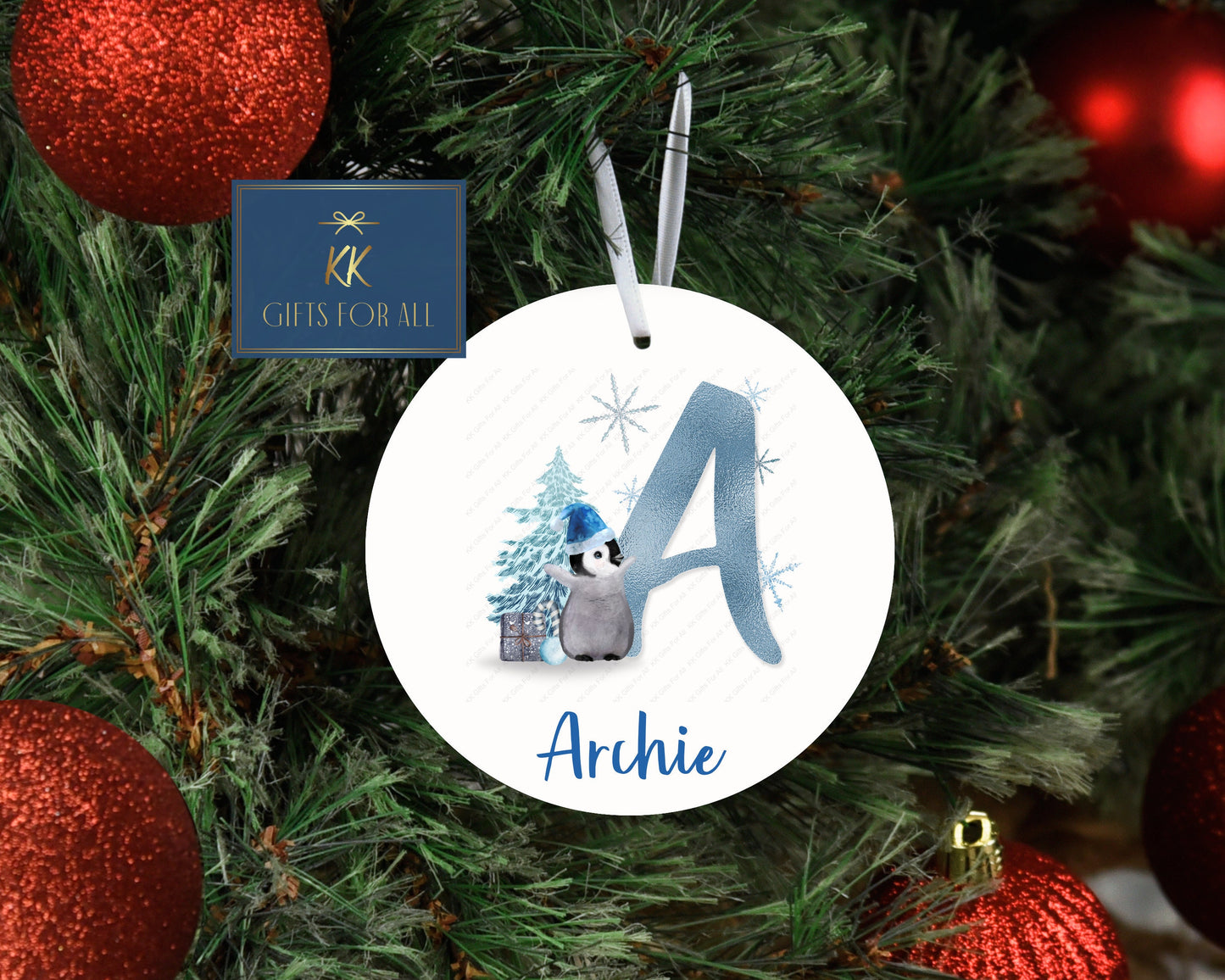 Personalised Christmas Tree Decoration, Metal Penguin Christmas Hanging Ornament, First Christmas Gift