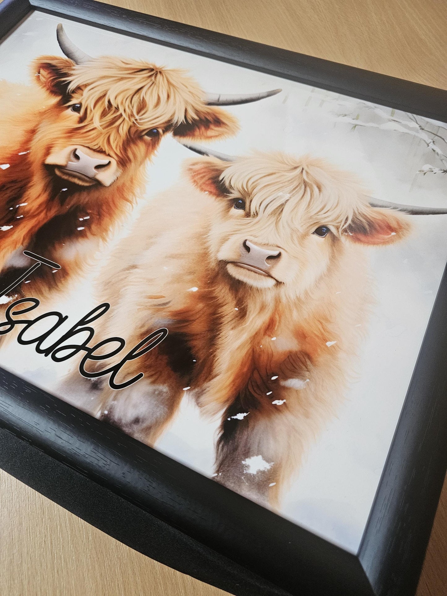 Highland Cows Lap Tray, Personalised Highland Cow Gifts, Winter Highland Cow Gifts