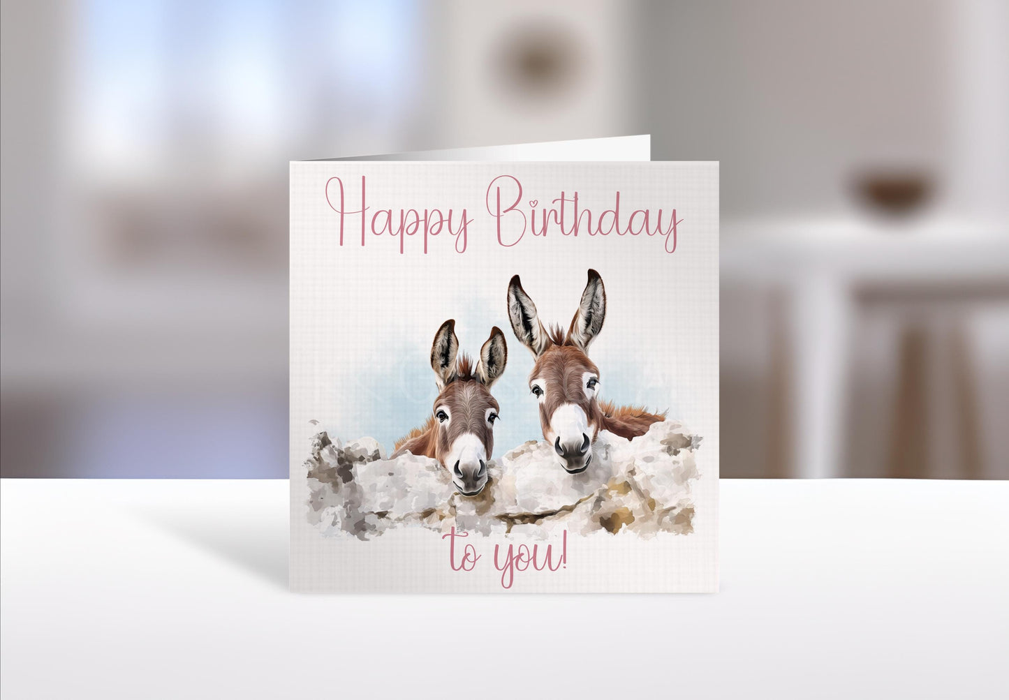 Personalised Donkey Card - Brown Donkey Birthday Card | Custom Name & Linen Texture
