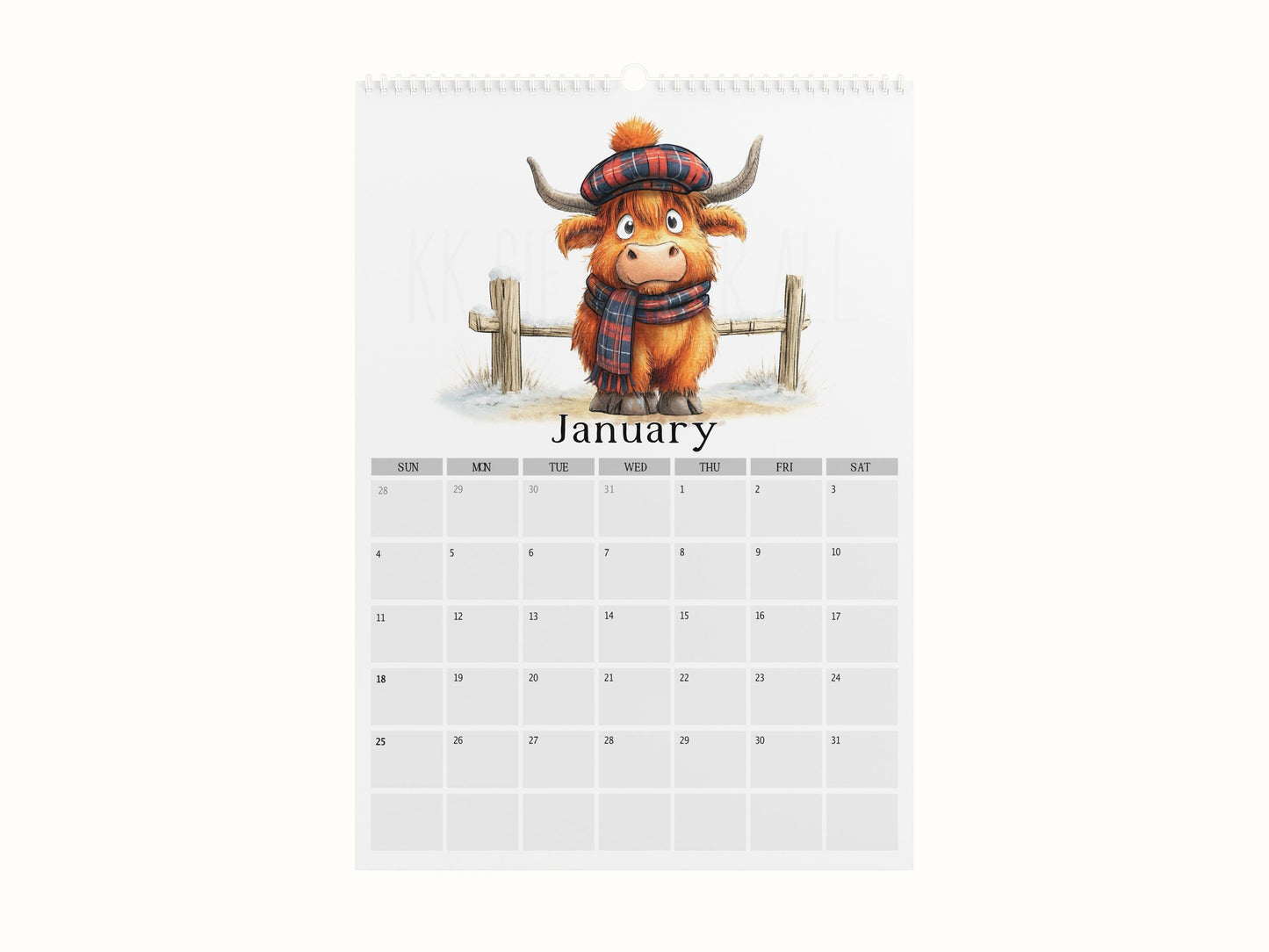 2026 Quirky Highland Cow Calendar, Funny Highland Cow Wall Calendar, Farm Animal A4 Monthly Planner